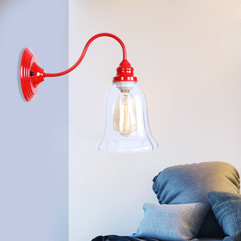 Red One Light Sconce Light Industrial Clear Clear Textured Glass Bell Lighting