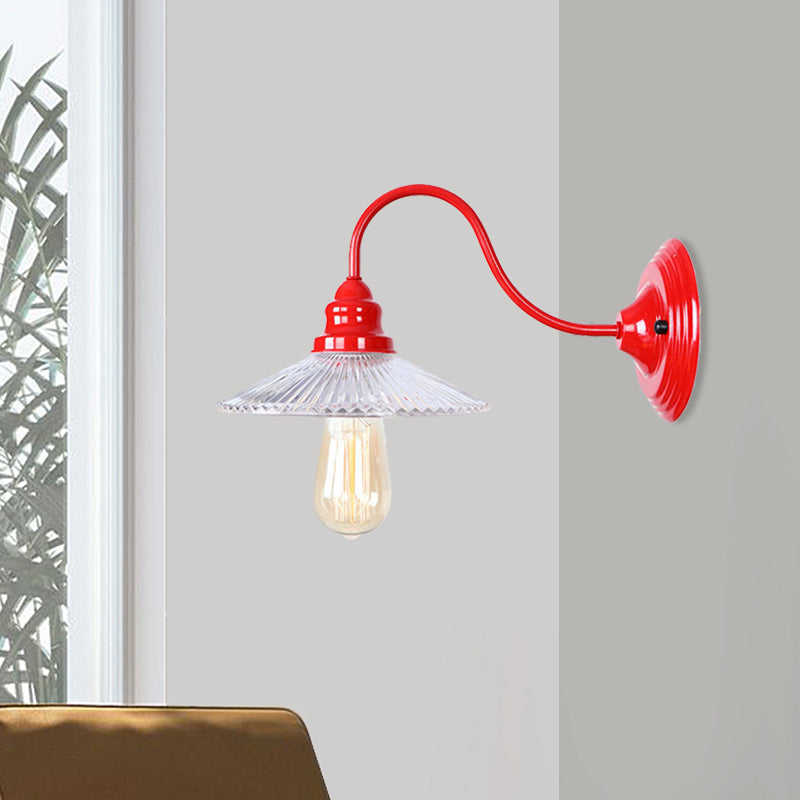 Cono lámpara de pared de vidrio acanalado montado en la pared industrial luz de dormitorio de bulbo individual luz en rojo
