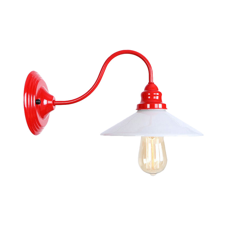 Single Bulb Wall Sconce with Wide Flare Shade Metal Industrial Living Room Light Fixture in White