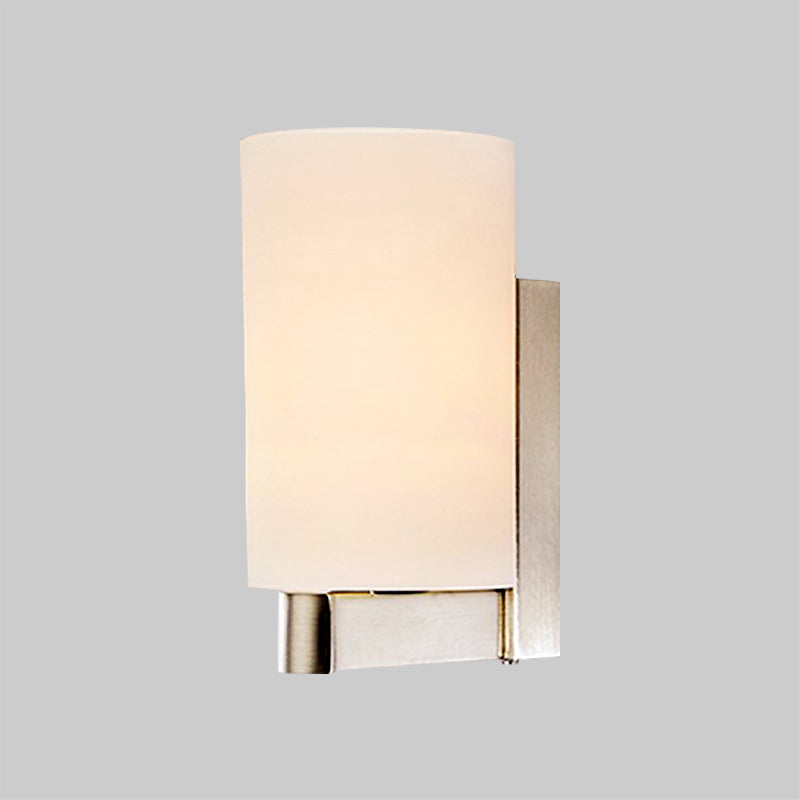 White Glass Cylinder Wall Lamp Modern 1 Light Chrome Sconce Light Fixture for Passage