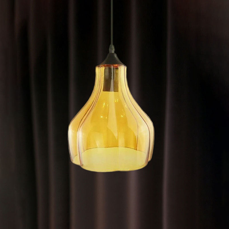 Gelb/grün/klares Glas Kürbis -Suspension Anhänger zeitgenössische 1 helle schwarze Hanglampe für das Restaurant