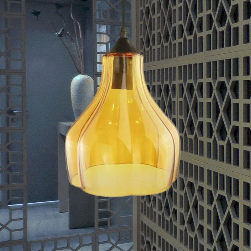 Poste de suspensión de calabaza amarilla/verde/transparente contemporáneo 1 lámpara de colgación negra ligera para restaurante