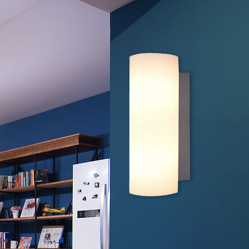 Cylindrical Bedroom Sconce Lighting White Glass 1 Light Modernist Wall Mount Light