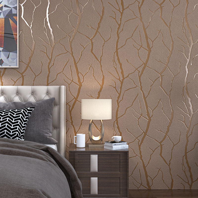 Stain-Resistant 3D Branches Flock Wallpaper 20.5"W x 33'L Nordic Wall Art for Accent Wall