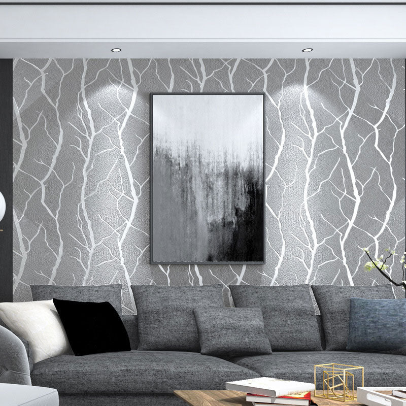 Stain-Resistant 3D Branches Flock Wallpaper 20.5"W x 33'L Nordic Wall Art for Accent Wall