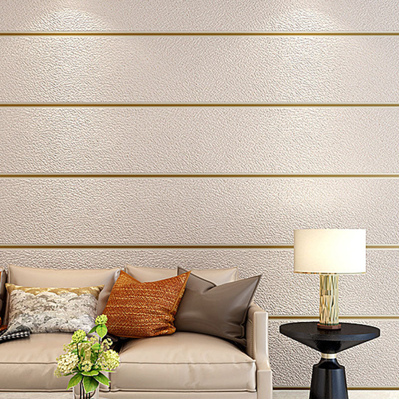 Minimalist Horizontal Stripe Wall Decor in Natural Color Bedroom Flock Fabric Wallpaper, 33' x 20.5"