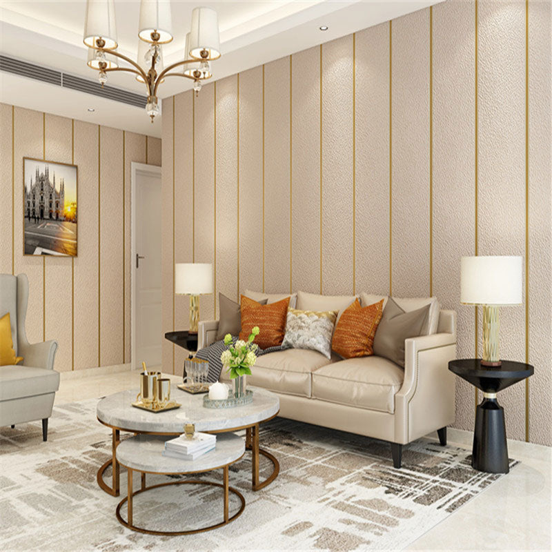 Minimalist Horizontal Stripe Wall Decor in Natural Color Bedroom Flock Fabric Wallpaper, 33' x 20.5"