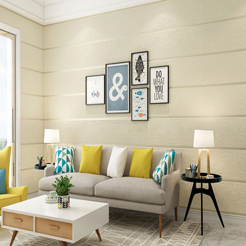 Minimalist Horizontal Stripe Wall Decor in Natural Color Bedroom Flock Fabric Wallpaper, 33' x 20.5"