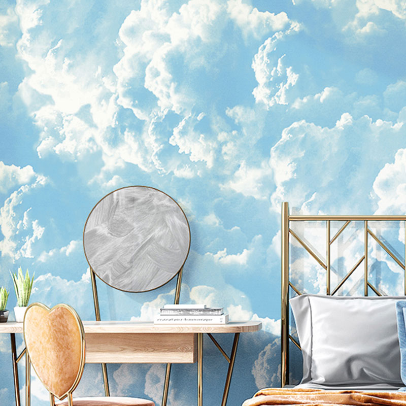Natural Color Cloud Wallpaper Roll Stain-Resistant Wall Decor for Guest Room, Non-Pasted