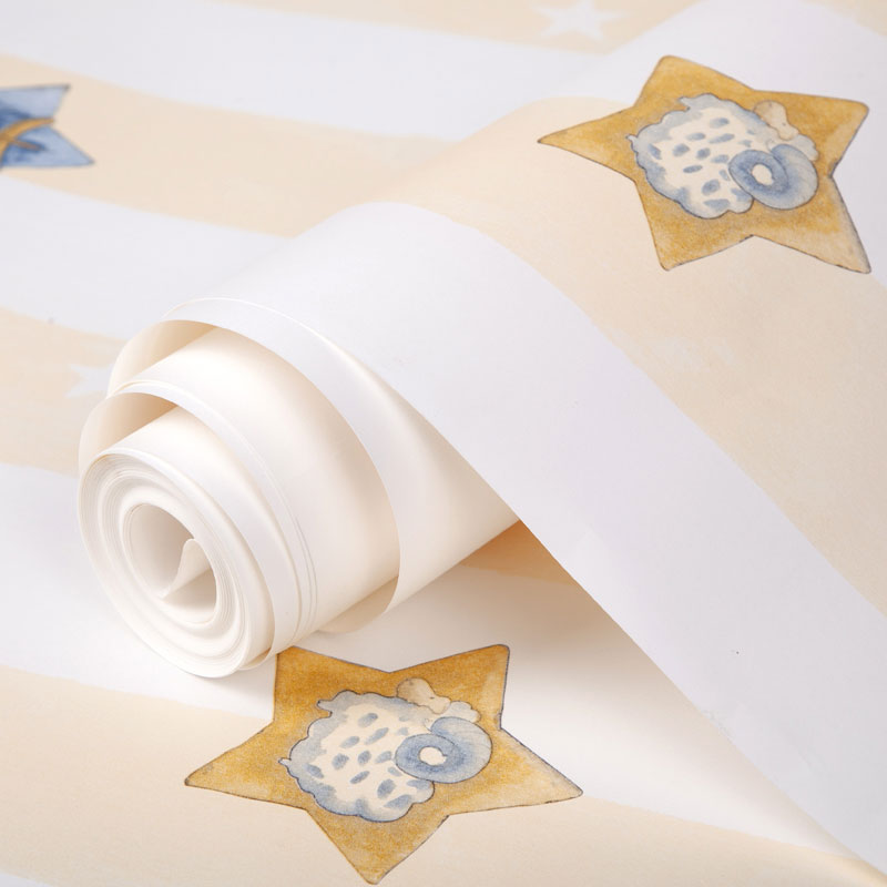 33' x 20.5" Minimalist Wallpaper Roll for Children's Bedroom with Cartoon Star and Stripe Design in Soft Color