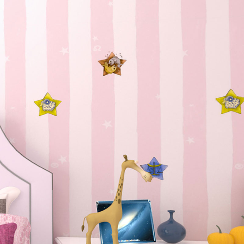 33' x 20.5" Minimalist Wallpaper Roll for Children's Bedroom with Cartoon Star and Stripe Design in Soft Color