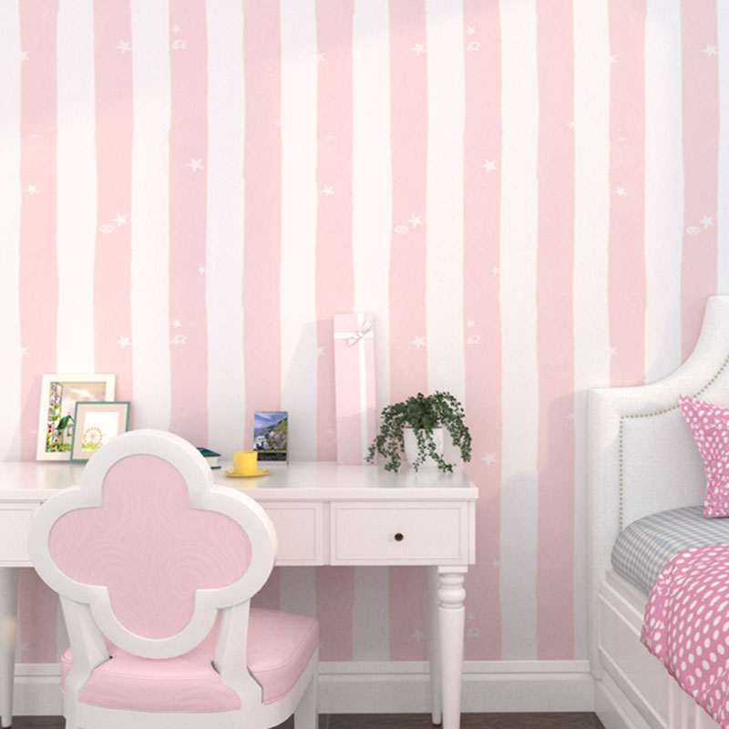 Simple Wall Covering in Pastel Color Vertical Stripe and Star Wallpaper for Kid, 20.5"W x 33'L