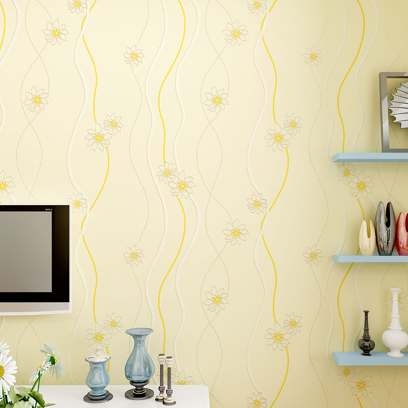 Contemporary Floral Design Wall Decor in Natural Color Girl's Bedroom Wallpaper Roll, 33'L x 20.5"W