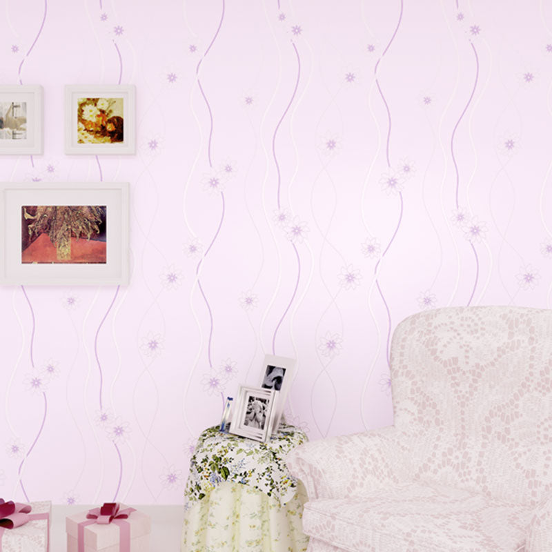 Contemporary Floral Design Wall Decor in Natural Color Girl's Bedroom Wallpaper Roll, 33'L x 20.5"W