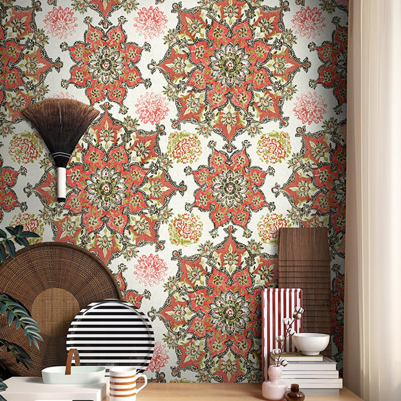 Stain-Resistant Blossoms Wallpaper Non-Woven Material Traditional Wall Covering for Dining Room