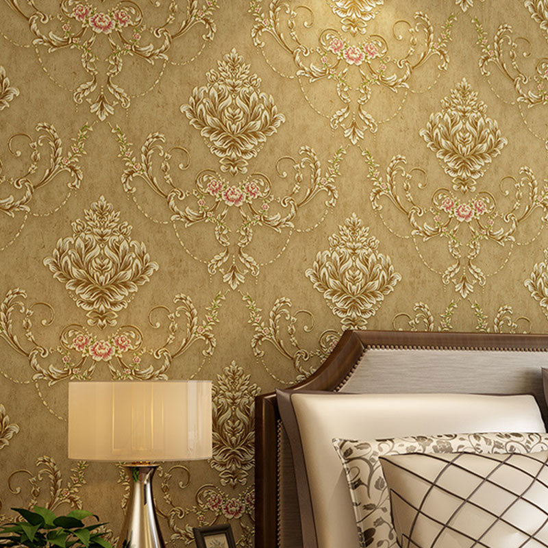 20.5" x 33' Luxury Wallpaper Roll for Accent Wall with Damask Design in Natural Color, Non-Pasted