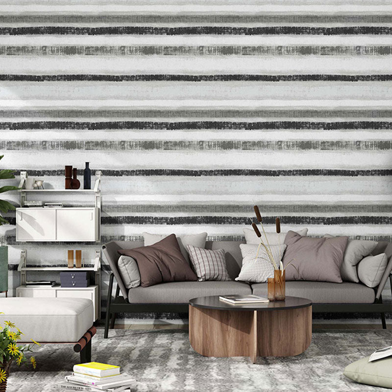 Contemporary Horizontal Stripe Wall Covering, 33' by 20.5" Wallpaper in Natural Color