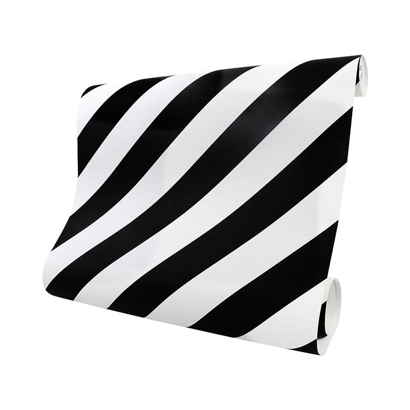 33' x 20.5" Nordic Wallpaper Roll for Accent Wall with Diagonal Stripe in Black and White
