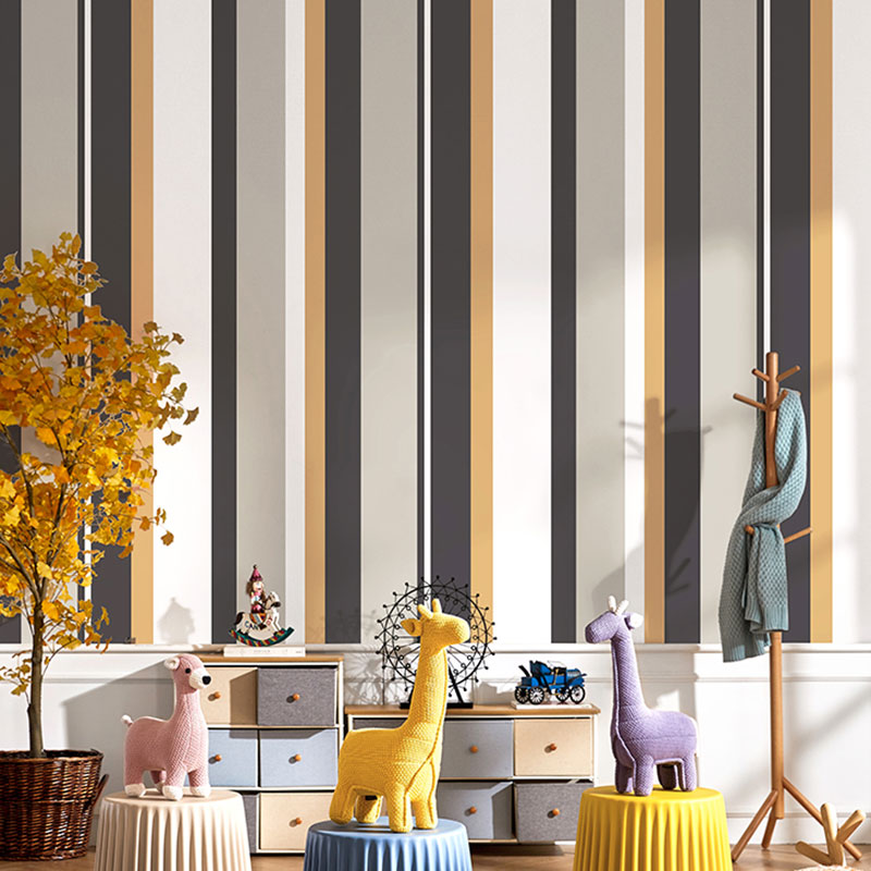 Broad Vertical Stripe Wall Covering for Home Decoration in Neutral Color, 33'L x 20.5"W
