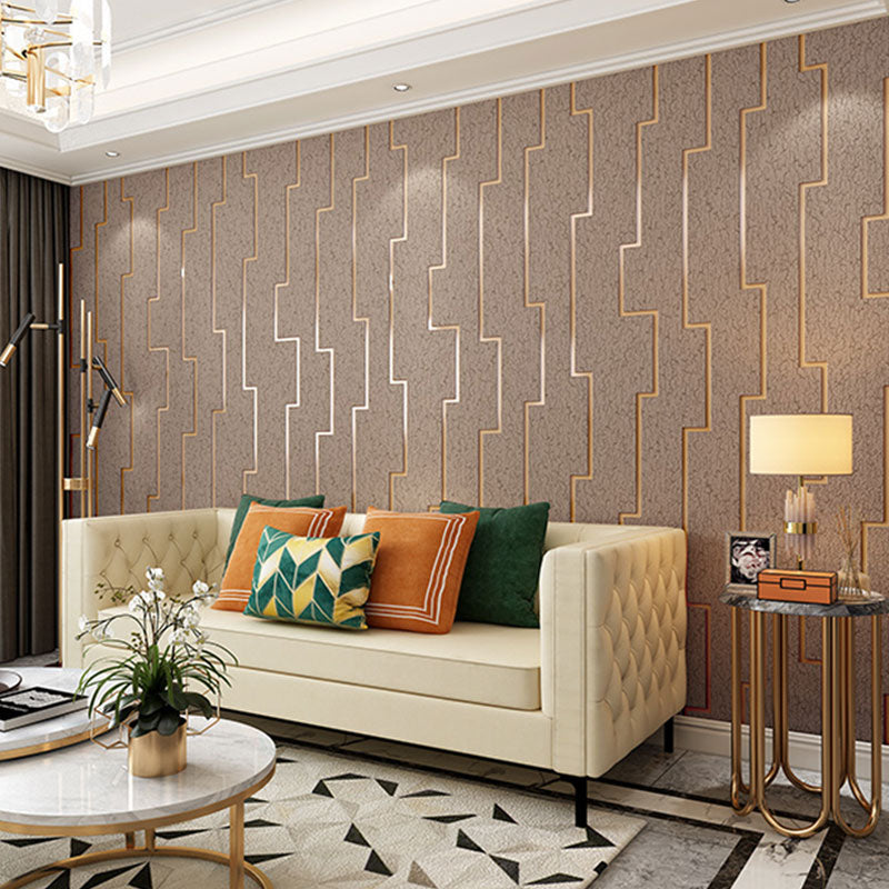 Lines Wallpaper Roll for Guest Room Decor Flock Surface Wall Decor in Pastel Color, Stain-Resistant