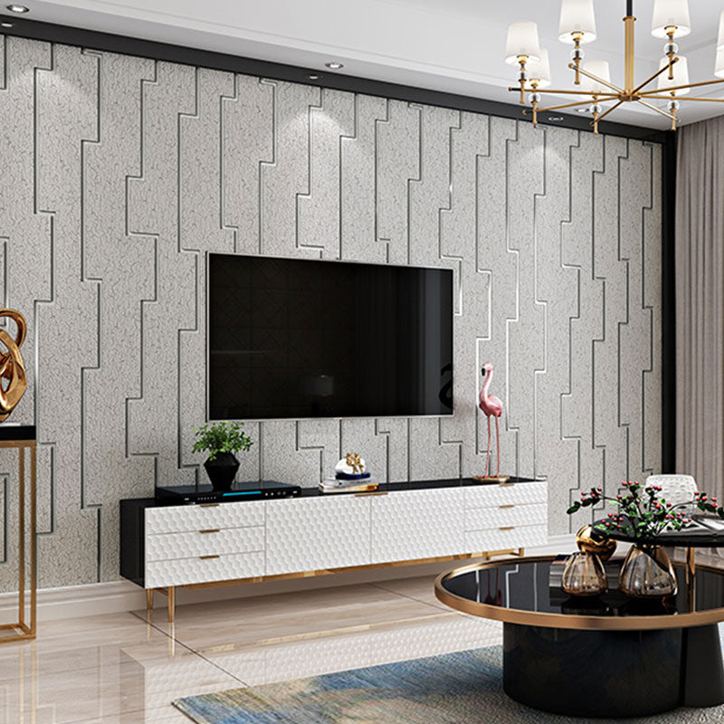 Lines Wallpaper Roll for Guest Room Decor Flock Surface Wall Decor in Pastel Color, Stain-Resistant