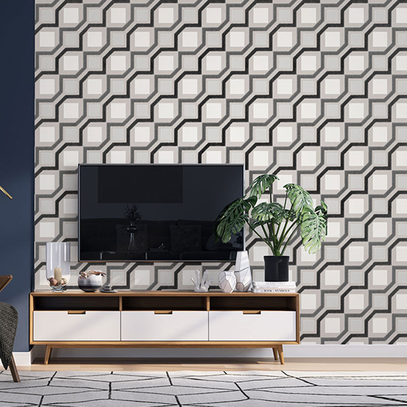 Harlequin and Grid Wall Art in Neutral Color Vinyl Wallpaper for Home Decor, 20.5"W x 33'L