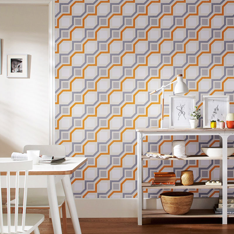 Harlequin and Grid Wall Art in Neutral Color Vinyl Wallpaper for Home Decor, 20.5"W x 33'L