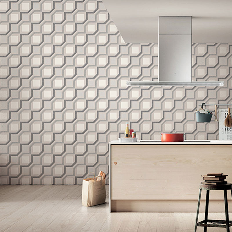 Harlequin and Grid Wall Art in Neutral Color Vinyl Wallpaper for Home Decor, 20.5"W x 33'L