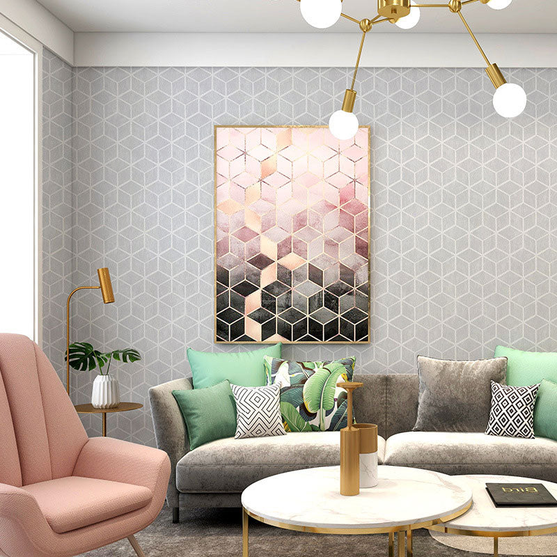 Simple Parallelogram Wall Decor for Guest Room, 20.5" x 33' Wallpaper Roll in Natural Color