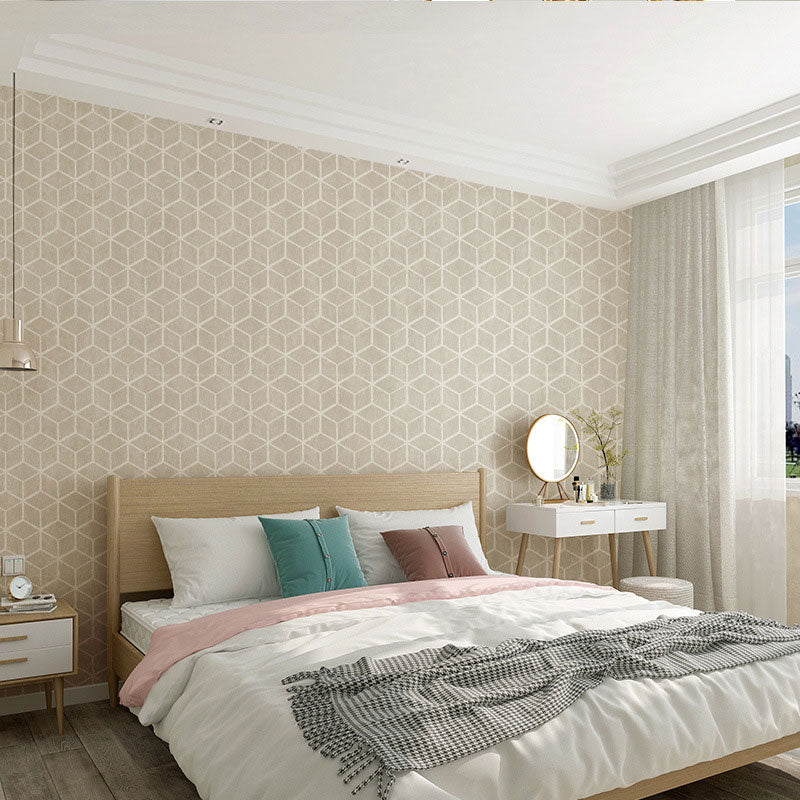 Simple Parallelogram Wall Decor for Guest Room, 20.5" x 33' Wallpaper Roll in Natural Color
