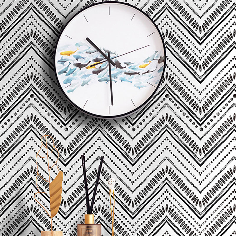 Waving Lines Wallpaper Roll for Living Room Decor in Black and White, Easy to Remove, 29.1 sq ft.