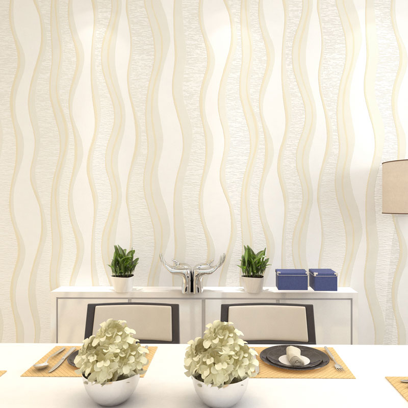 Modernism Waving Stripe Wall Art for Living Room Decor, 31' x 20.5" Wallpaper Roll in Soft Yellow