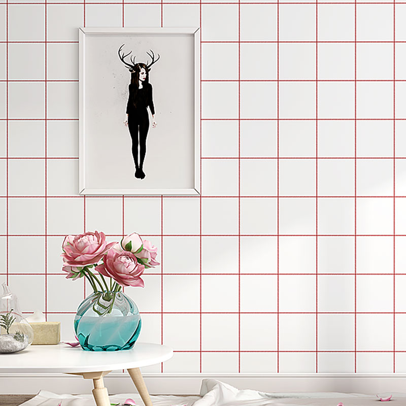 Lattice Wall Decor for Girl's Bedroom Square Wallpaper Roll in Soft Pink, Water-Resistant