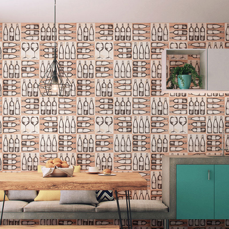 Wine Bottles Wallpaper Roll for Coffee Shop Decor in Natural Color, 20.5"W x 33'L