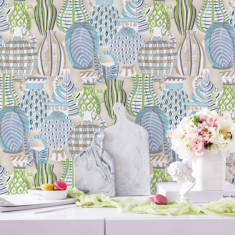 Colorful Vase Wall Decor for Coffee Shop Contemporary Wallpaper Roll, Non-Pasted, 20.5 in x 31 ft
