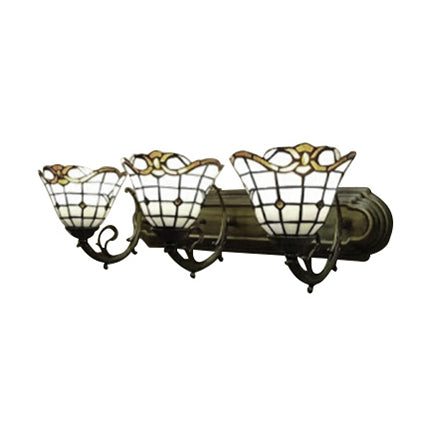 Tiffany Victorian Design Sconce Light Lattice Bell 3 Bulbs Glass Wall Lamp for Living Room