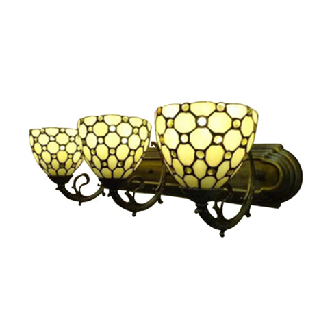 Bowl Study Room Wall Light with Bead Glass 3 Heads Tiffany Traditional Wall Lamp in Beige