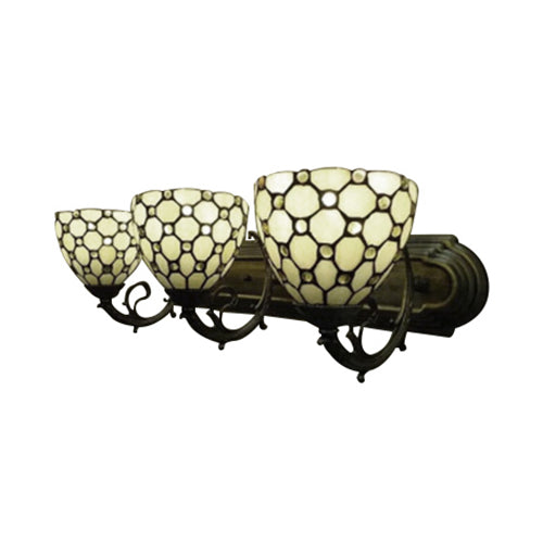 Bowl Study Room Wall Light with Bead Glass 3 Heads Tiffany Traditional Wall Lamp in Beige