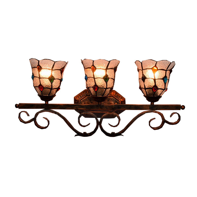 Cafe Lattice Bell Wall Light with Jewelry Glass 3 Heads Tiffany Vintage Clear Wall Lamp in Copper