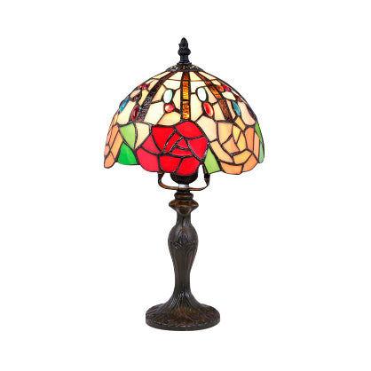 Luz de escritorio de flores vívidas con rosa/mariposa/oso/santa Claus Patrón Tiffany Lámpara de escritorio de vidrieras rústicas para sala de estudio