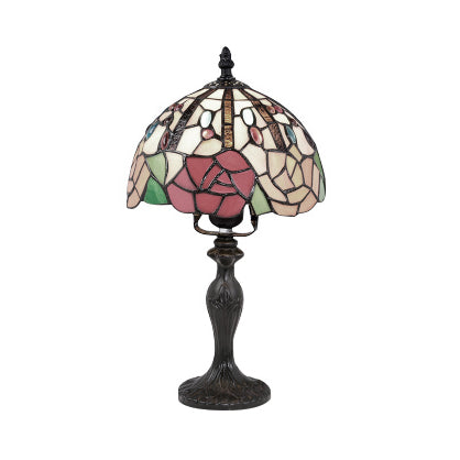 Luz de escritorio de flores vívidas con rosa/mariposa/oso/santa Claus Patrón Tiffany Lámpara de escritorio de vidrieras rústicas para sala de estudio