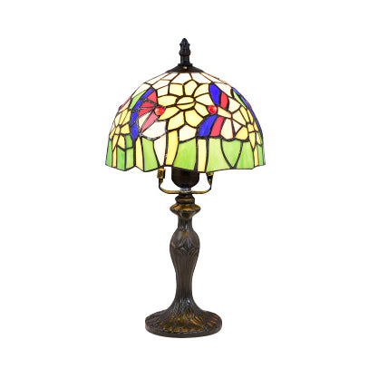 Luz de escritorio de flores vívidas con rosa/mariposa/oso/santa Claus Patrón Tiffany Lámpara de escritorio de vidrieras rústicas para sala de estudio