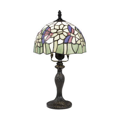 Luz de escritorio de flores vívidas con rosa/mariposa/oso/santa Claus Patrón Tiffany Lámpara de escritorio de vidrieras rústicas para sala de estudio