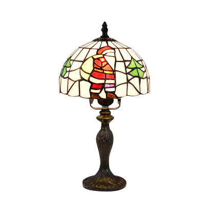 Luz de escritorio de flores vívidas con rosa/mariposa/oso/santa Claus Patrón Tiffany Lámpara de escritorio de vidrieras rústicas para sala de estudio