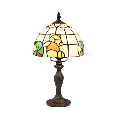 Luz de escritorio de flores vívidas con rosa/mariposa/oso/santa Claus Patrón Tiffany Lámpara de escritorio de vidrieras rústicas para sala de estudio