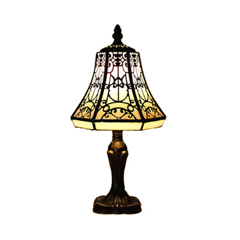 Lampada da scrivania classica Tiffany a 1 luce in vetro per soggiorno, Bell, in bianco e nero