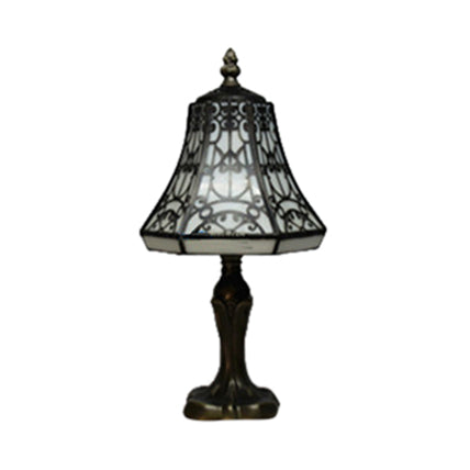 Lampada da scrivania classica Tiffany a 1 luce in vetro per soggiorno, Bell, in bianco e nero