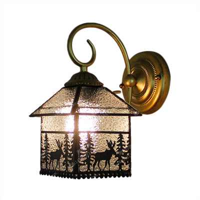 Rustic Style Lodge Wall Light with Deer 1 Bulb Glass Clear Wall Sconce in Brass for Dining Room