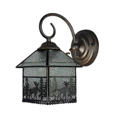 Rustic Style Lodge Wall Light with Deer 1 Bulb Glass Clear Wall Sconce in Brass for Dining Room
