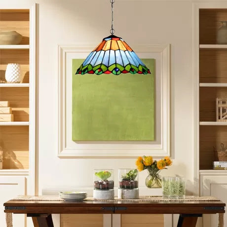 Kitchen Pendant Lights Stained Glass with Adjustable Chains Tiffany Cone Ceiling Fixture